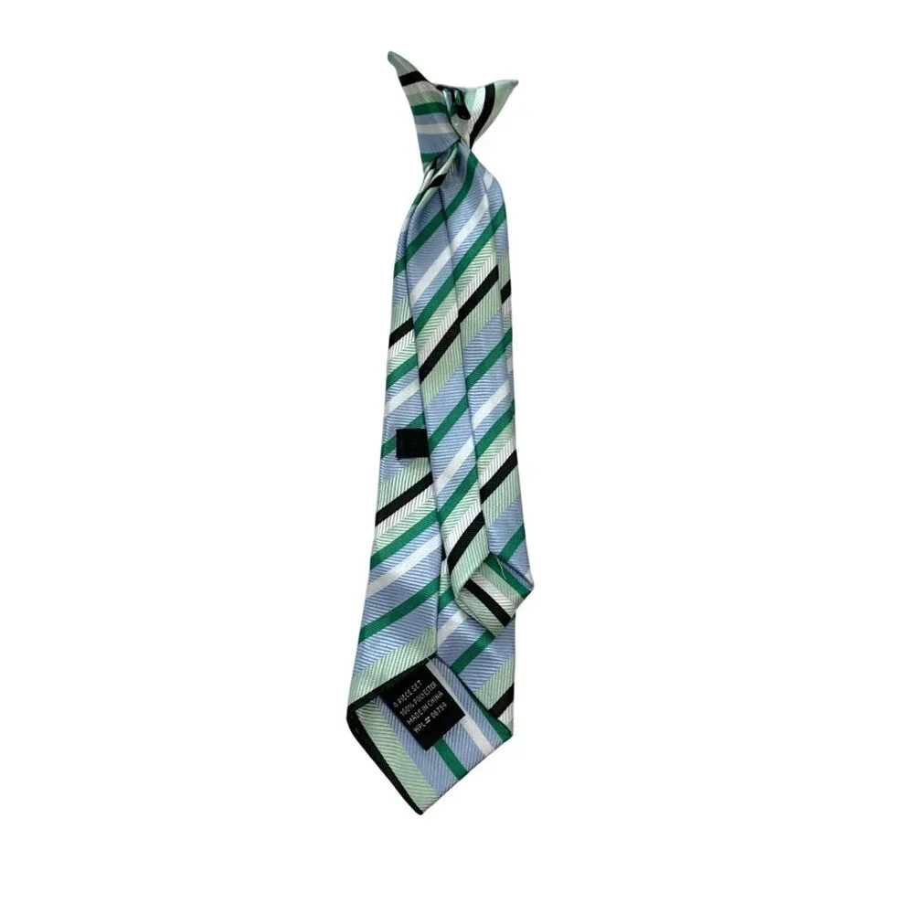 Boys One Size Clip On Tie Blue Green White Boys Small 4 5 Necktie Striped